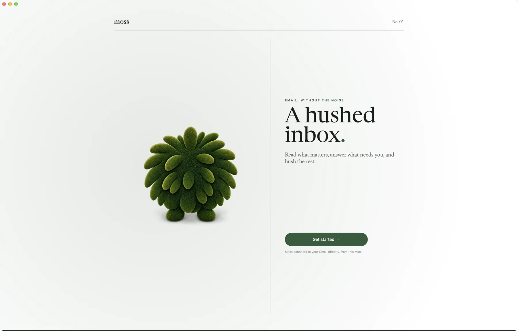 The Moss for Mac welcome screen